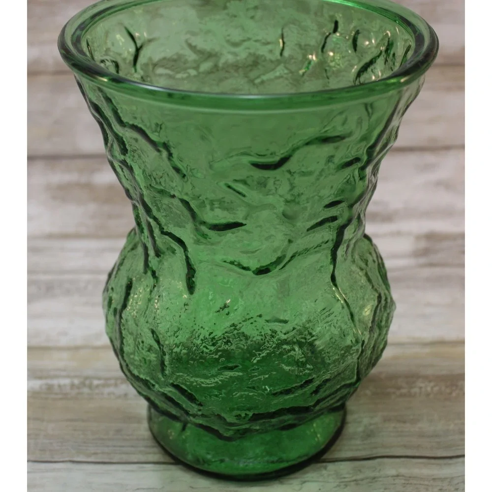 E.O Brody Co, Vintage‎ Green Crinkled Glass Flower Vase